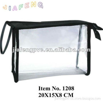 Black Piping Edges Clear Cosmetic PVC Bag with Zip-Top